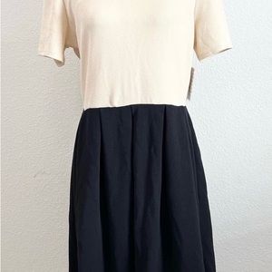 LuLaroe Amelia Ivory Black Color block Stretch Fit & Flare Dress Pockets